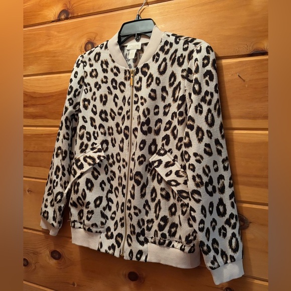 Chicos 0 (SM) Jacket Leopard Animal Print Unlined Pocket Gold Zip Lightweight - Picture 1 of 10